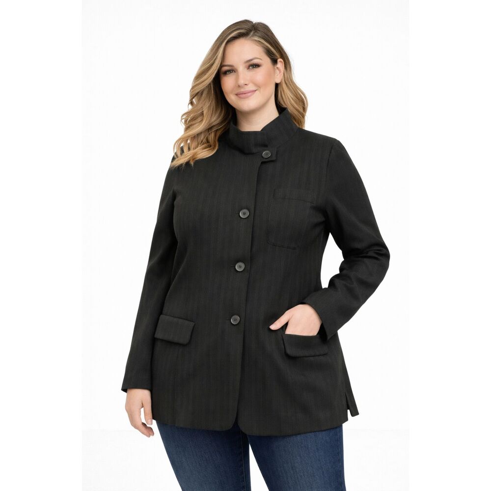 Heide Ost Black Pinstripe Structured Jacket – Made in Germany – Size XXL
